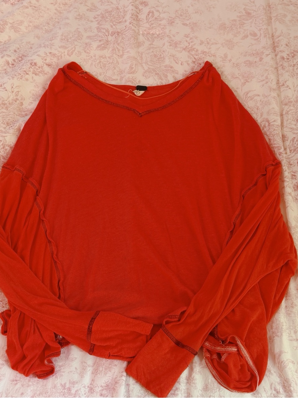 Red Free People flowy long sleeve top